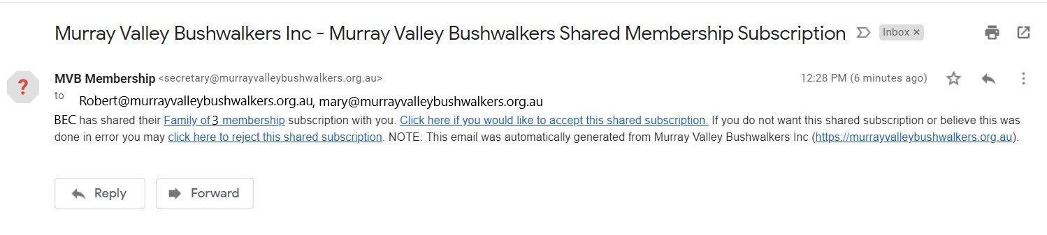 Email sent to shared subscribers